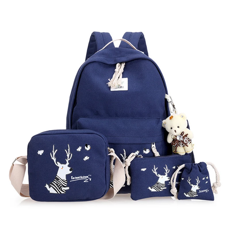 

For Teenage Girls High Quality Canvas Backpacks Preppy Style School Bags Cute deer 5 Set Backpack Fashion Shoulder Bag Mochila