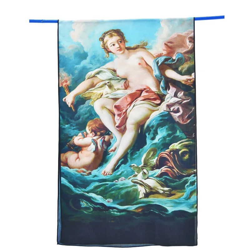 Yilijin 100% натуральный шелковый шарф для женщин Francois Boucher известная масляная краска