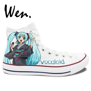 

Wen Design Custom Hand Painted Skateboard Shoes Vocaloid Hatsune Miku Woman Man's High Top Canvas Sneakers for Birthday Gifts
