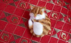 Милый маленький моделирование желтой полосой кошка полиэтилена и меха ремесленные мини-кошка кукла около 10x7.5 см 042