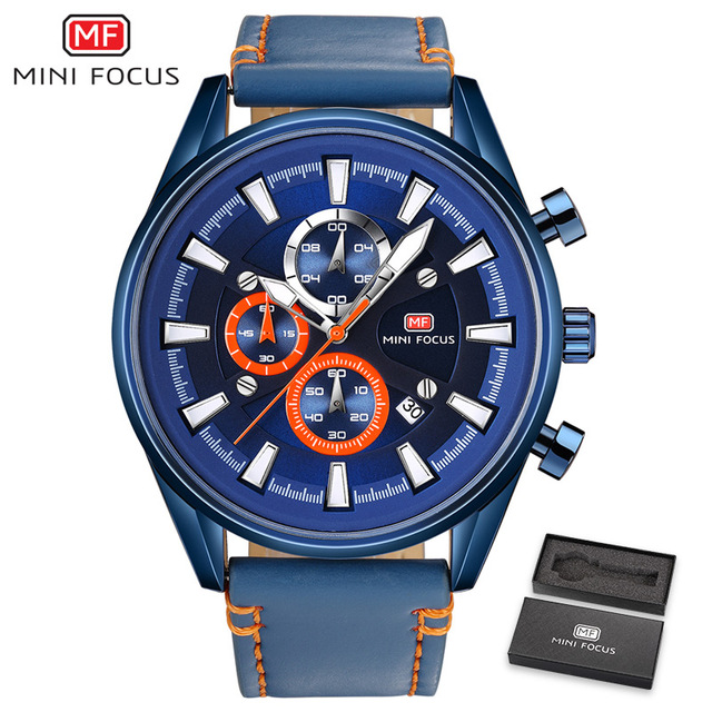FOCUS Men Watch Top Luxury Brand Genuine Leather Chronograph Quartz Male Watches Multifunction Calendar Display Clock