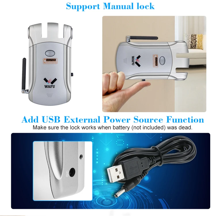 WAFU Electronic Intelligent Magnetic Door Lock with Remote Controllers, Smart Keyless Home Entry Door Lock WF-008 + 4 Keys