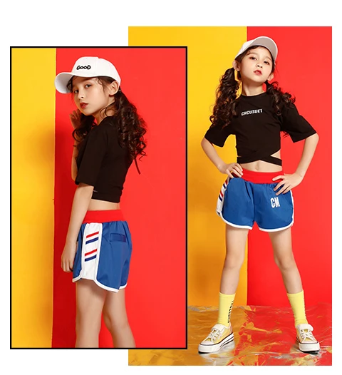 Girls boutique outfits 4 6 8 10 123 14 16 18 Years hip hop T shirt dance costume kids jazz girls summer clothes Girls set 140 (12)