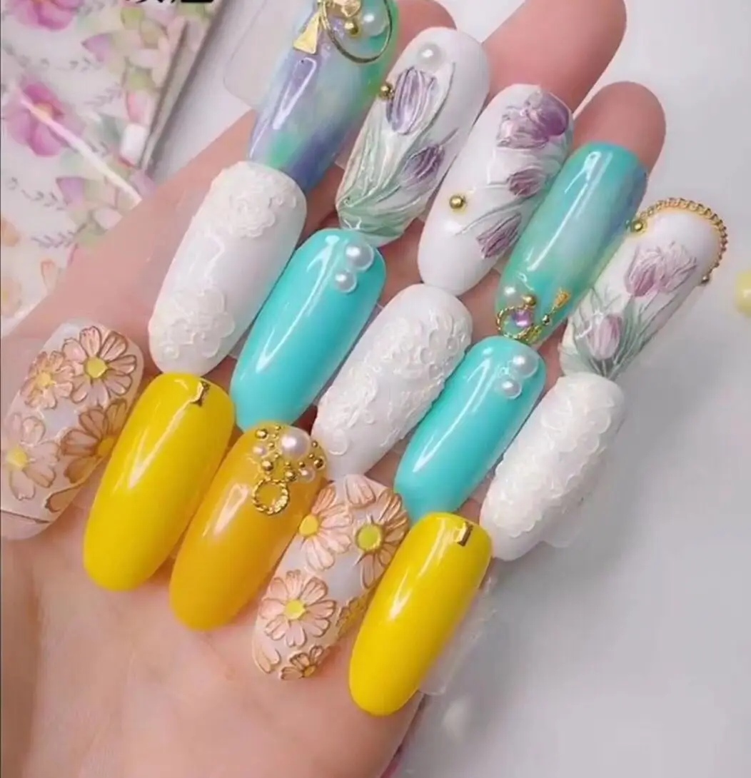 

1pc 3D Acrylic Engraved Natural Butterfly/Flower/Leaves/Rose Flower Nail Sticker Nail Water Decals Fashion Empaistic Nail Slider