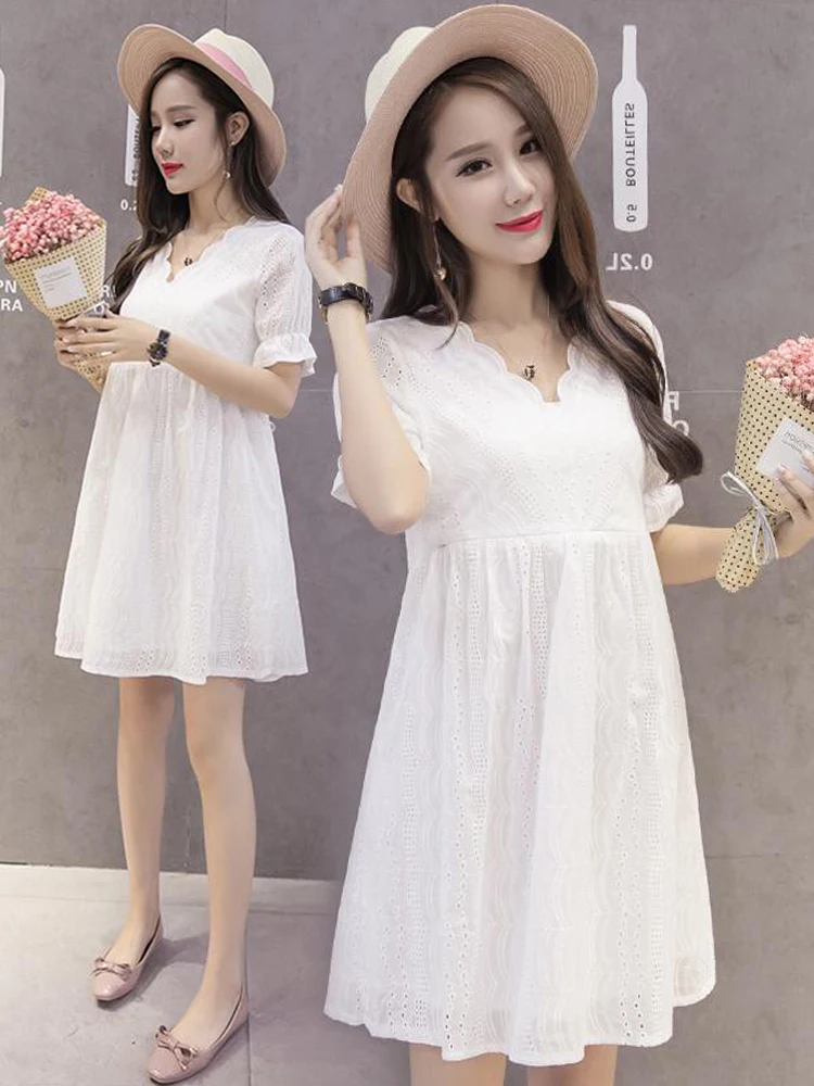 

Mother pregnant women clothes white pink blue nursing dresses breastfeeding maternity dress pregnancy sexy v-neck fashion party