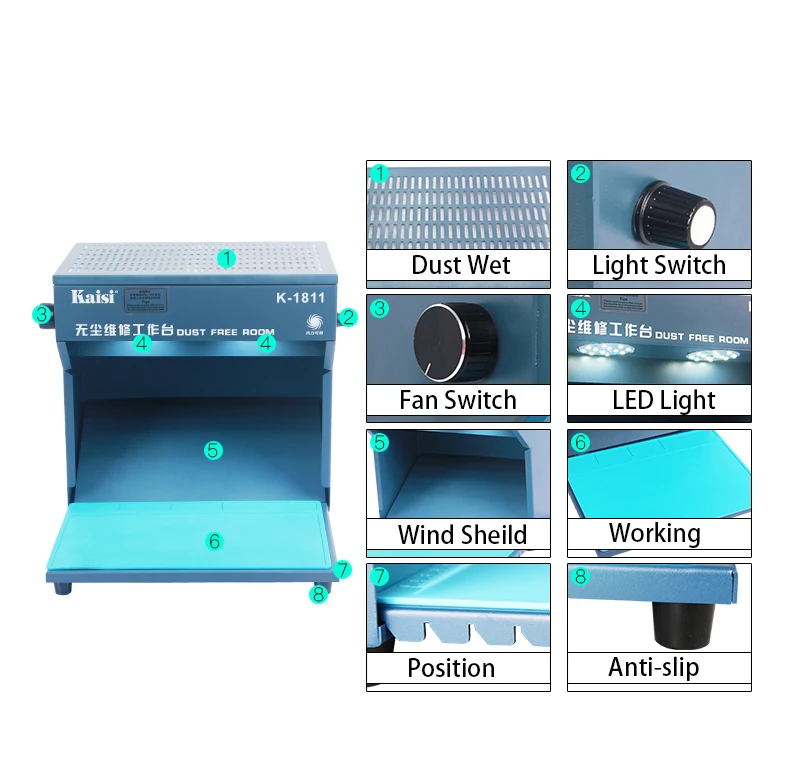 Kaisi K-1811 220 В мини чистая комната Рабочий стол телефон ЖК Ремонт машина уборка помещения