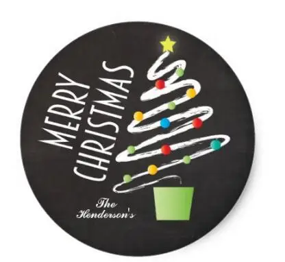 1.5inch CHALKBOARD CHRISTMAS TREE STICKERS CUSTOM