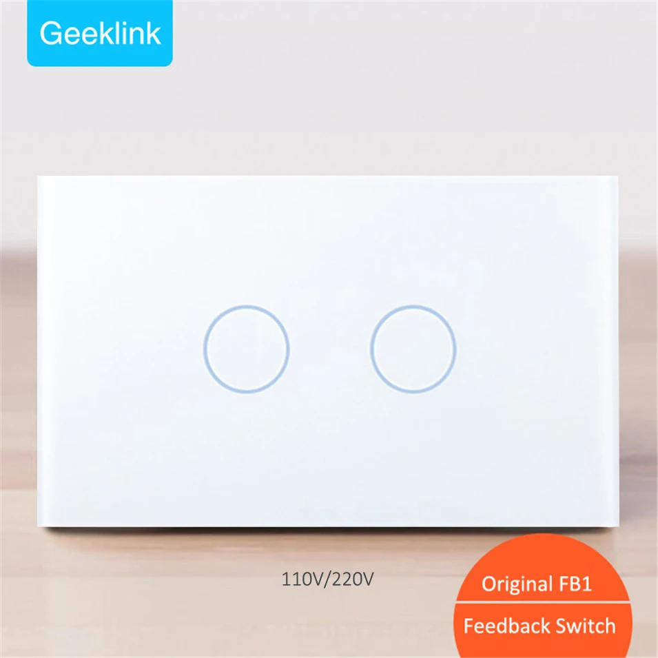 Geeklink US New Arrival 1 2 3 Gang Smart Home Feedback Switches RF Touch Light Panel Remote Control LED Lamps via Thinker 3S