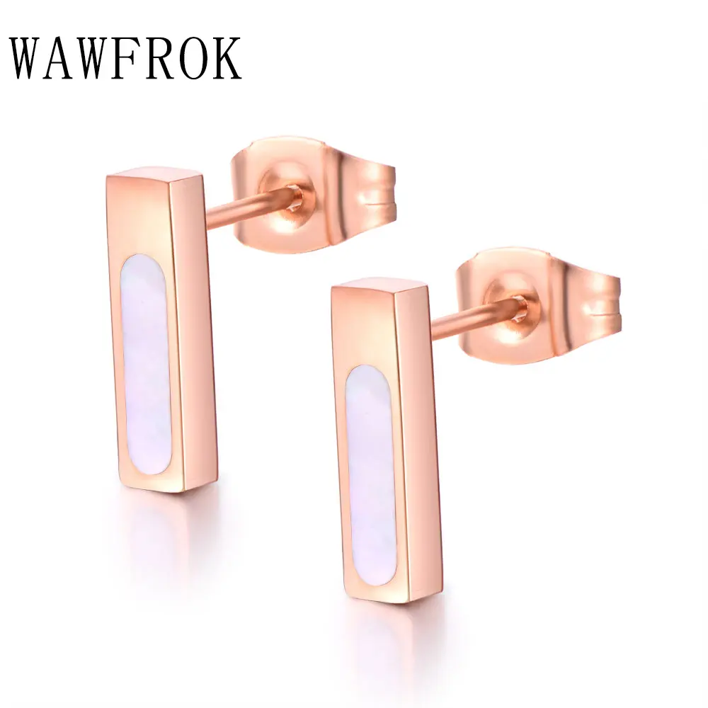 

WAWFROK Fashion Simple Rose gold Color Natural seashells Earrings Jewelry Made with Genuine Earring Stainless steel Accessories
