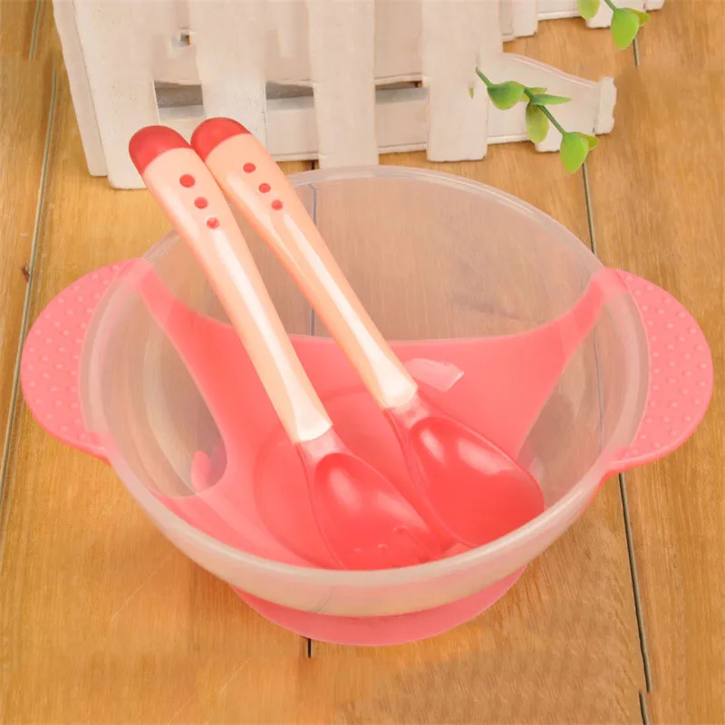 1 Набор детских ложек и вилок с датчиком температуры, детская миска на присоске, нескользящая посуда для малышей - Цвет: Type 1