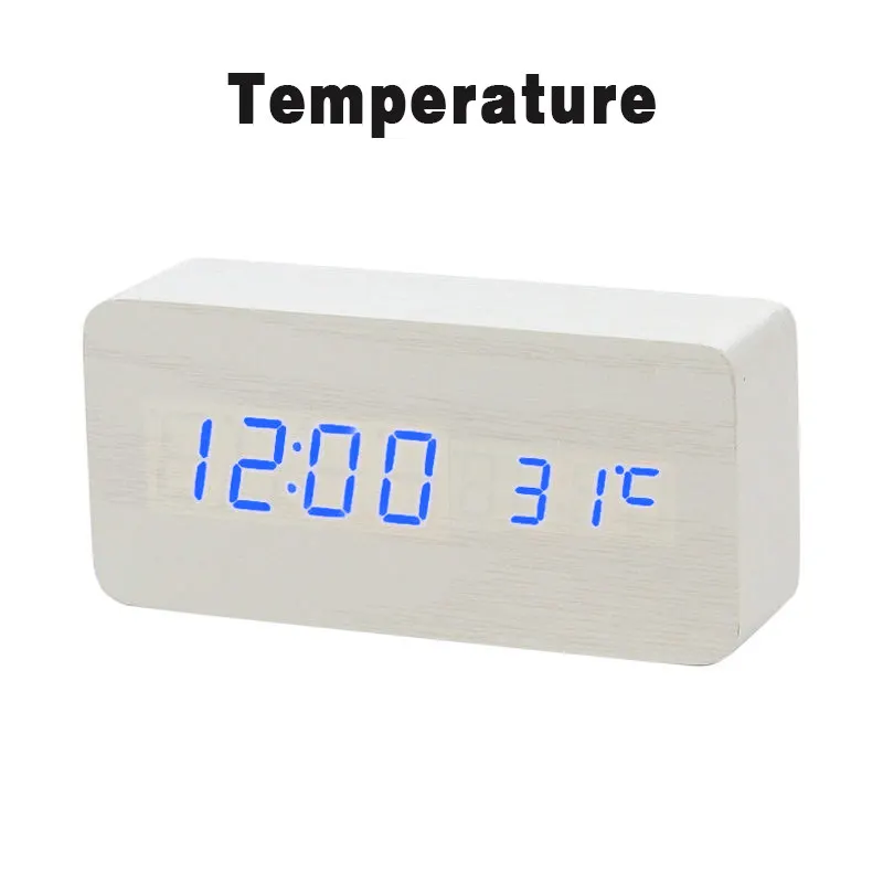 LED Wooden Alarm Clock Watch Table Voice Control Digital Wood Despertador Electronic Desktop USB/AAA Powered Clocks Table Decor - Цвет: 18