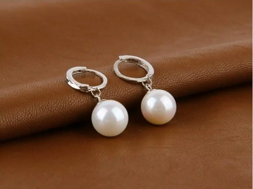 New Hot Simple 8 10 12mm Pearl Drop Earrings For Women 925 Sterling Silver Jewelry Pendientes Statement Dangle Earrings SAE17