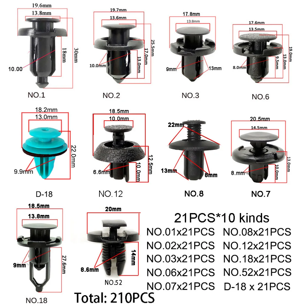 

CNIKESIN 10 kinds Mixed Plastic Fastener Car Bumper Clips Fender Liner Retainer Rivet for Toyota Honda Citroen Nissan AUDI BMW