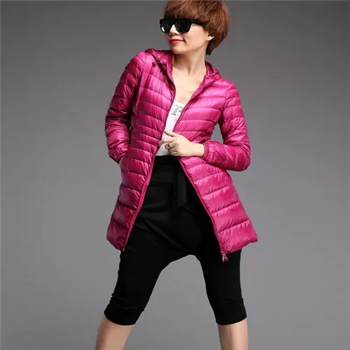 Осенне-зимняя женская куртка-пуховик с воротником-стойкой, 90% белый утиный пух, женский ультра-светильник, куртки-пуховики, тонкие парки, яркие цвета, модная - Цвет: rose Red