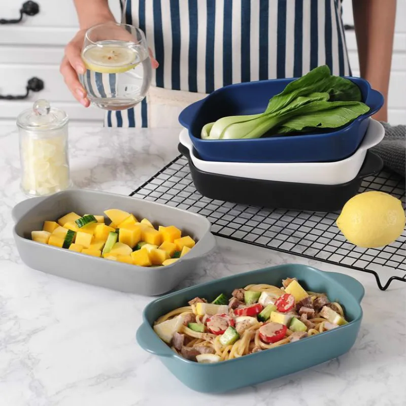 

Baking dish baked cheese rice noodle bowl double ears square ceramics plates bowls oven household tableware LxWxH 23x14X4.5cm