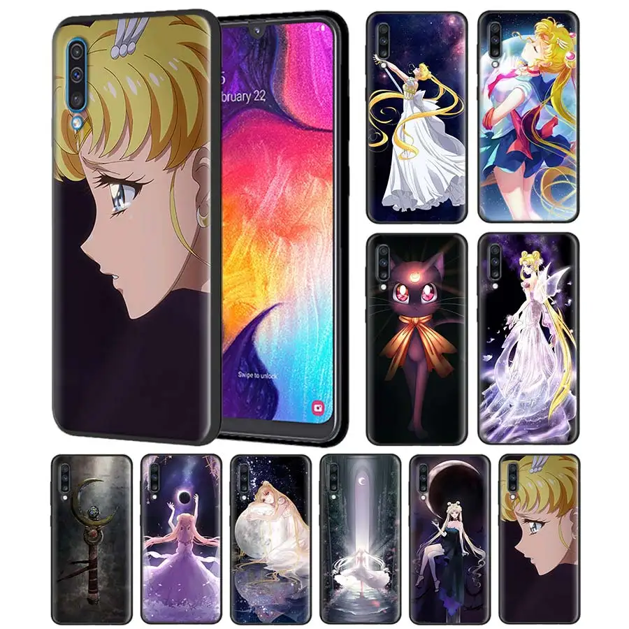 

Anime Sailor moon Case for Samsung Galaxy A70 A50 A20e A80 A60 A40 A30 A10 A6 A8 Note 8 9 10 Black Silicone Cover Coque Casos