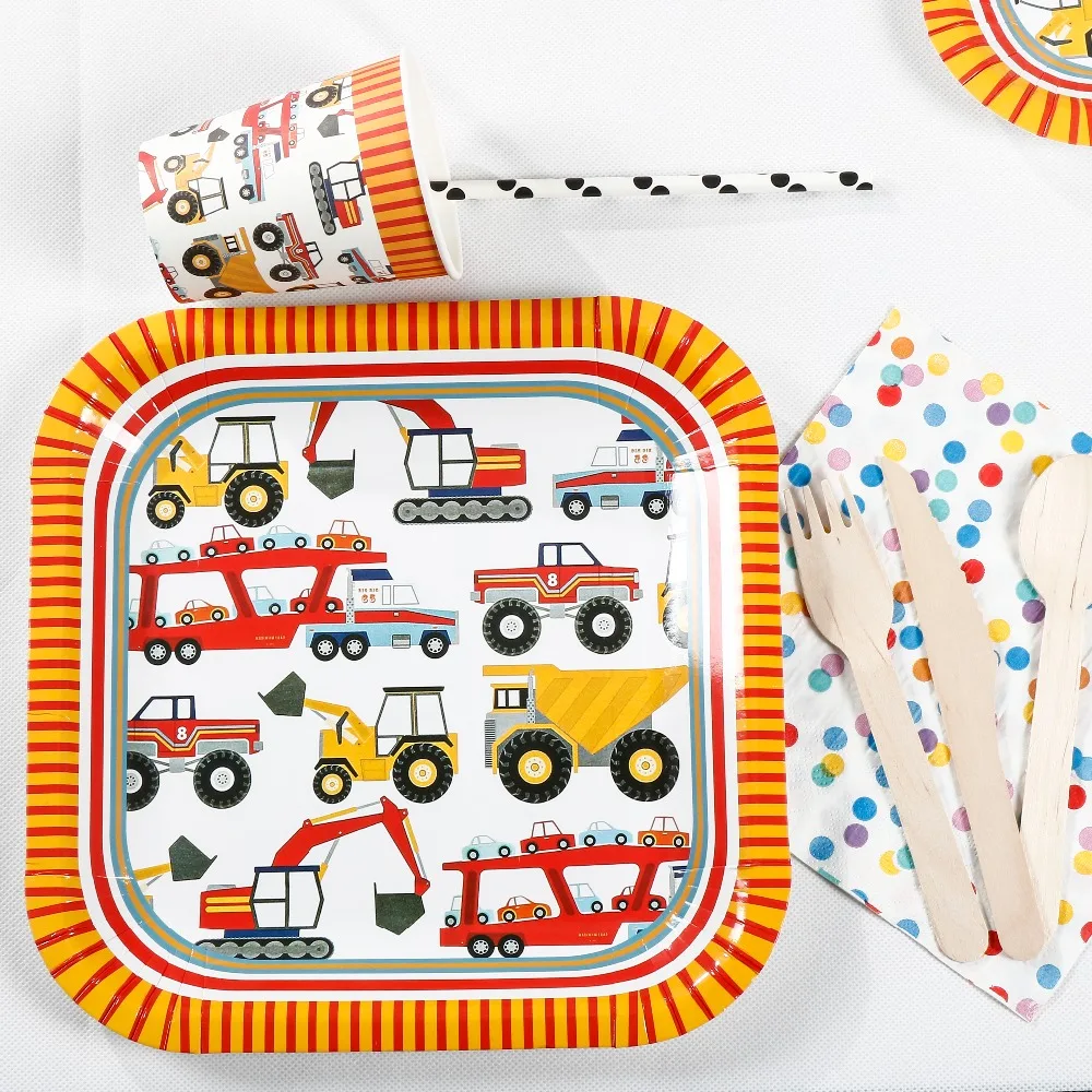 Riscawin Cartoon  Car Theme  Paper Plates Set Birthday  Party  