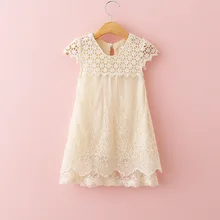 2016 New Girls Summer Evening Dress Children Hollow Out Lace Princess Dress Baby Girl O Neck