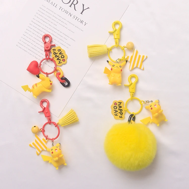

Cute Pokemon Keychain Pikachu Elf Ball Fur Pompm Trinket f Bag Car Key Ring Cartoon Key Chain Chaveiro For Women Keyring D287