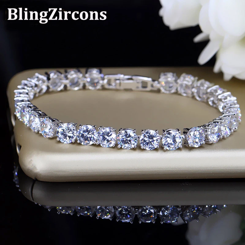 

BeaQueen Bridesmaids Luxury CZ Crystal Jewelry Brilliant 6mm Big Carat Round Cut Cubic Zircon Tennis Bracelet for Women B018