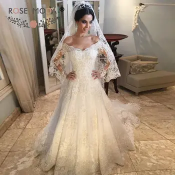 

Rose Moda Luxury Off Shoulder Long Sleeves Lace A Line Wedding Dress 2019
