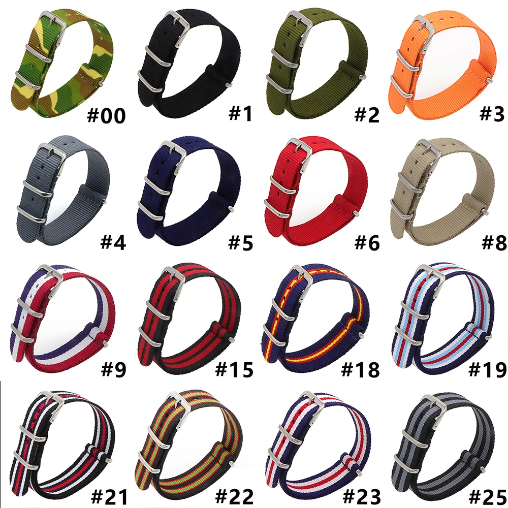 

24 mm Brand Army Sports nato fabric Nylon watchband accessories Bands Buckle belt For 007 James bond Watch Strap black