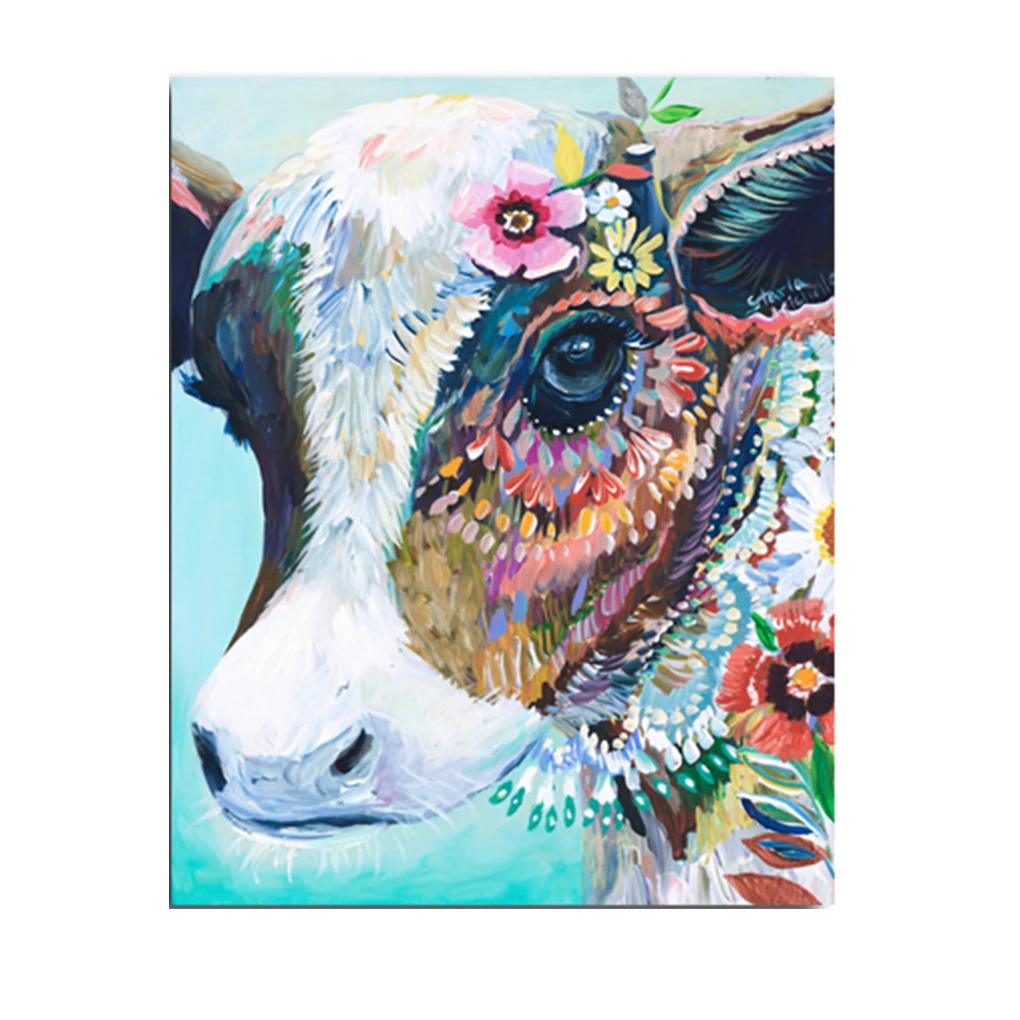 Buy Novel Cattle Animals Cow Head Colorful Canvas Art