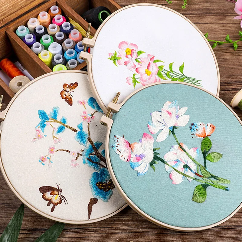 Chinese DIY Embroidery Kit with Hoop Flowers Patterns Cross Stitch Kits Handmade Crafts Sewing Supplies Needlework Set | Дом и сад