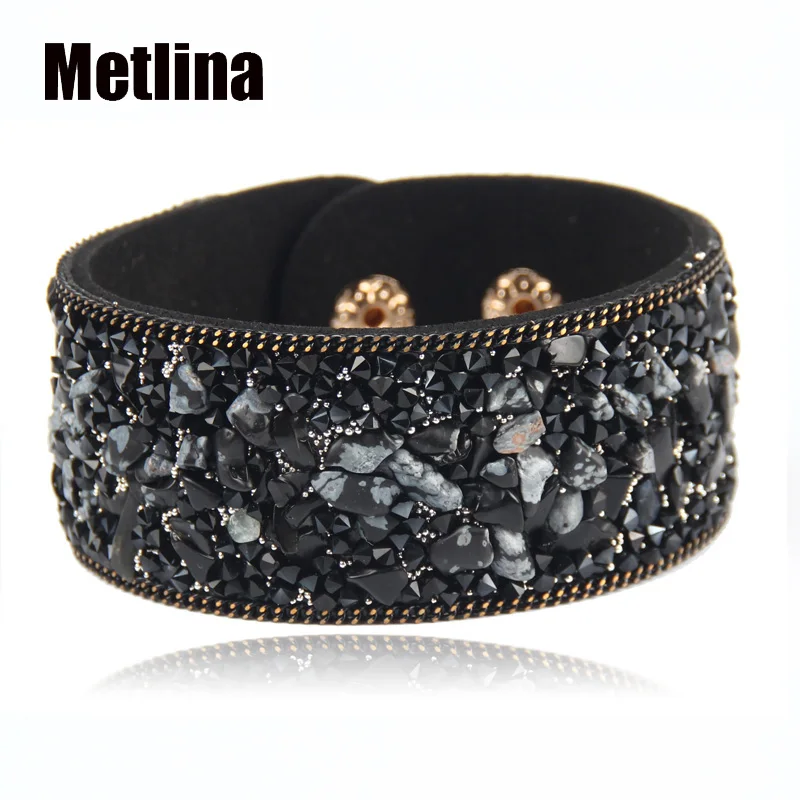 2015 Hot Ssle Fashion women Wrap Bracelets Slake Leather Bracelets With Crystals Stone Couple Jewelry Size 2.8*21cm