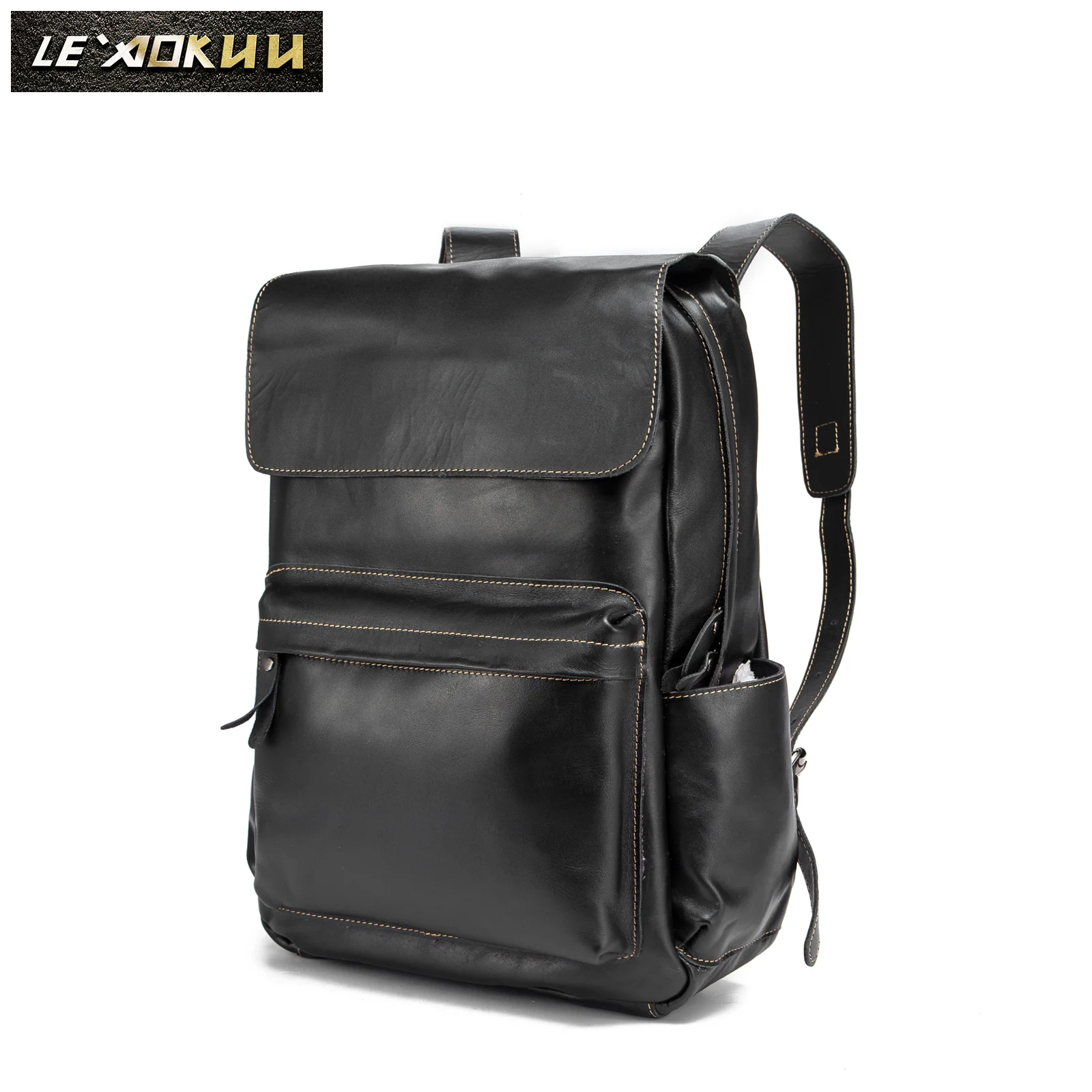 New  Original Genuine leather Design University Student School Book Bag Male Fashion Daypack Backpack Tr