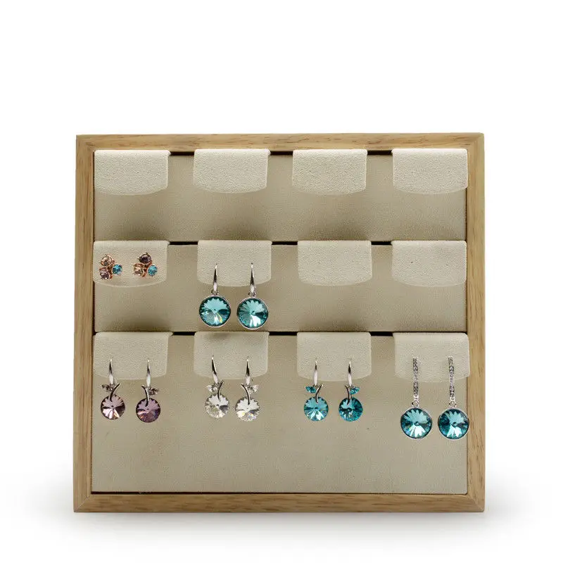 Oirlv free shipping beige or dark gray color earring ear stud display wooden material display showcase Jewelry Packaging