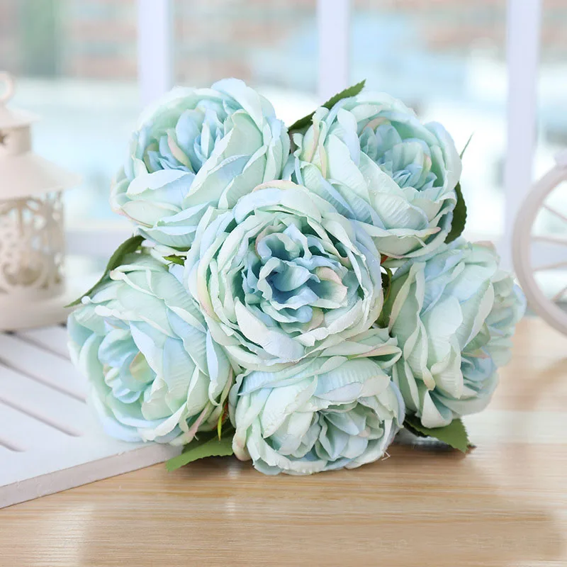 Bridal Bouquet Rose Artificial Flowers Red Pink Hydrangea Home Decoration White Peony Wedding Flower (12)