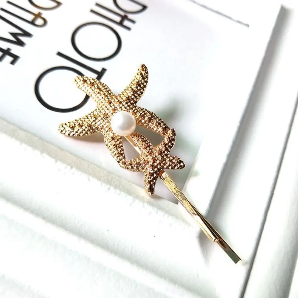 

1 pcs New Fashion Women Girl Metal Star Peal starfish Side Hair Clip Pins Barrette Hair Accessories Imitiation Pearl Hairpins
