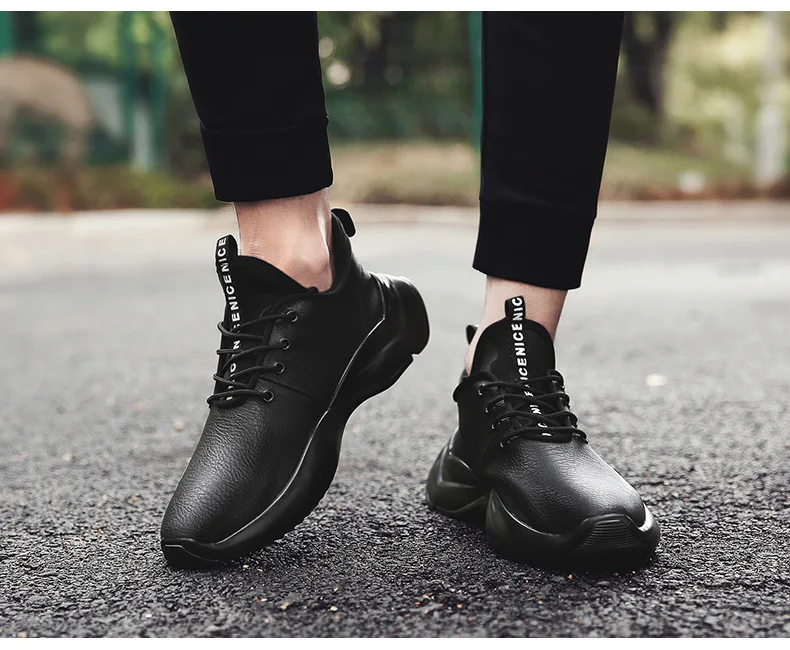 New Spring Autumn Man Walking Shoes Leather Breathable Korean Waterproof Student Damping Wear-resistant Running Shoes for Male (5)