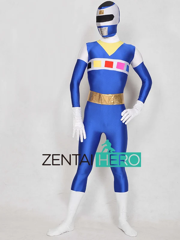 Взрослых denji Сентай megaranger костюм супергероя лайкра Хэллоуин Zentai боди костюм 6 цветов C200