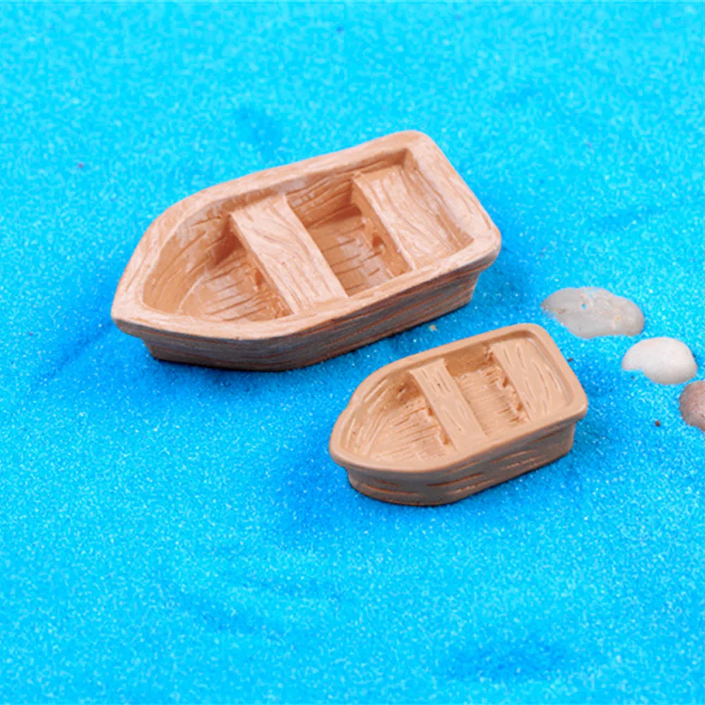 2PC/Set DIY Ornaments Accessories Resin Craft Retro Wood Boat Model Figure Toys Micro Garden Decoration