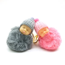 Pele De Coelho Bola Pompom ZOEBER Keychain Chaveiro Carro Do Brinquedo Do Bebê sono Do Bebê Boneca Chaveiro Mulheres Saco Chave Titular Pingente jóias