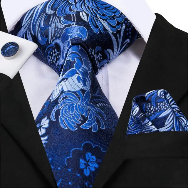 Hi Tie Designer Brand Men's Ties Luxury Blue Floral Pattern Neckties