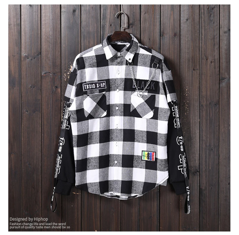 Red And Black Plaid Patchwork Shirt Men  (16)