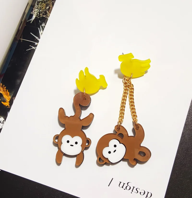Banana Monkey Dangle Earring Cute Little Animal Earrings Woman