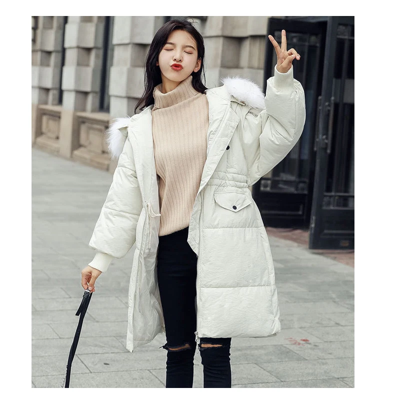 Winter Long Down cotton clothing Women Big Fur Collar