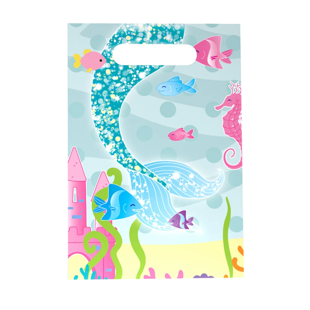 

18pcs Cartoon Pattern Gift Bags Plastic Pouch Candy Bags Party Favors For Birthday Festival Wedding Party Supplies(Mermaid)