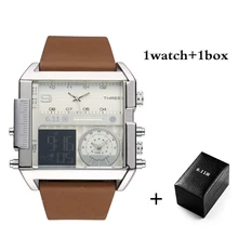 6,11 Роскошные Брендовые мужские часы с квадратным циферблатом, модные многократные часы 30 м, водонепроницаемые светодиодный цифровые часы, мужские спортивные часы с коробкой