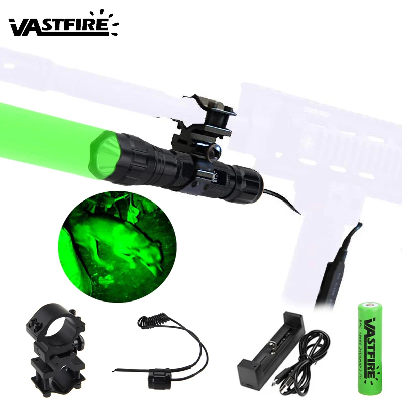 

501B LED Tactical Hunting Weapon Flashlight Red Green White Rifle Gun Light+Pressure Switch+20mm Rail Barrel Mount+18650+Charger