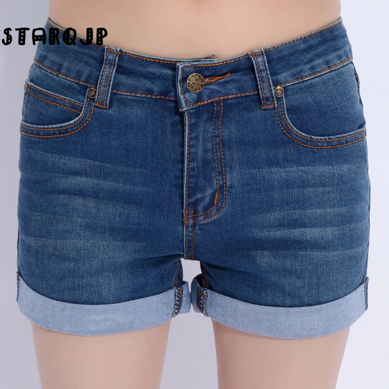 High Waist Denim Shorts Plus Size XS 4XL Female Short Cuffs Jeans for