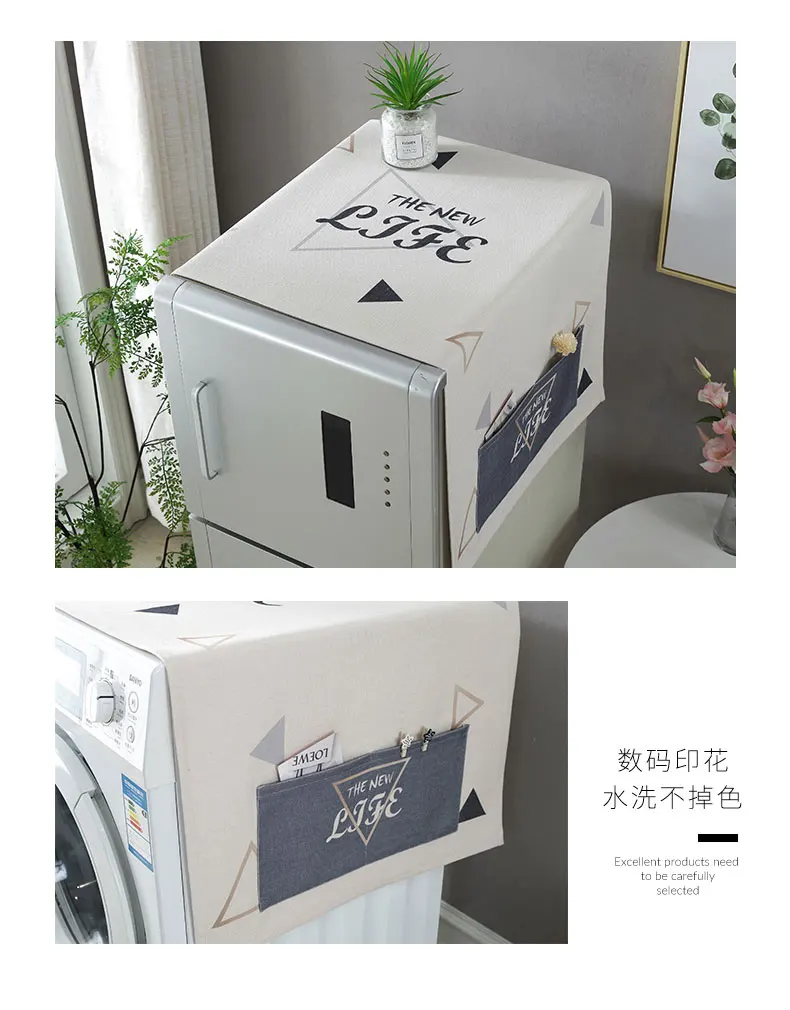 Холодильник крышка Ткань стиральная машина печать обложек толстый хлопок и лен Геометрическая мультфильм накидка для защиты от пыли