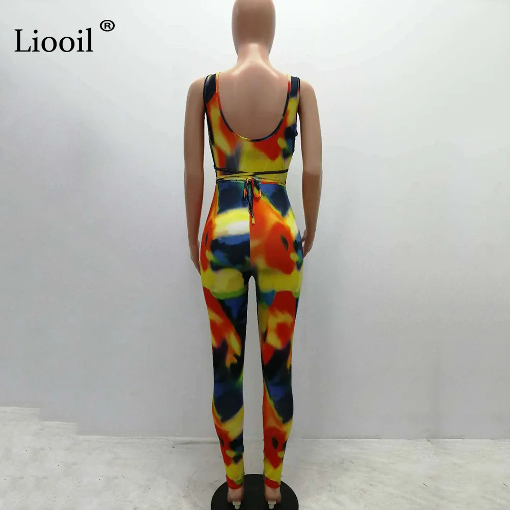 Liooil Tie Dye сексуальный комбинезон Колготки Клубные наряды одежда V образным вырезом праздничные вечерние облегающие Комбинезоны Женский комбинезон