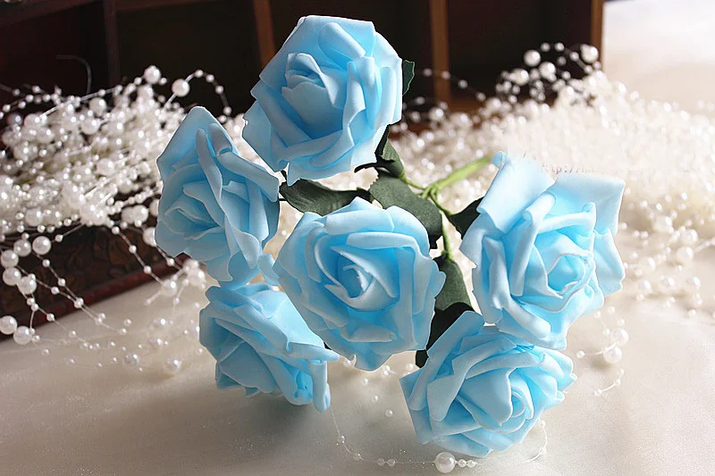 72 шт. мятный зеленый искусственные цветы свадебные букет свадебные декоративные цветы домашний декор мятный Свадебный центральный - Цвет: Light Blue