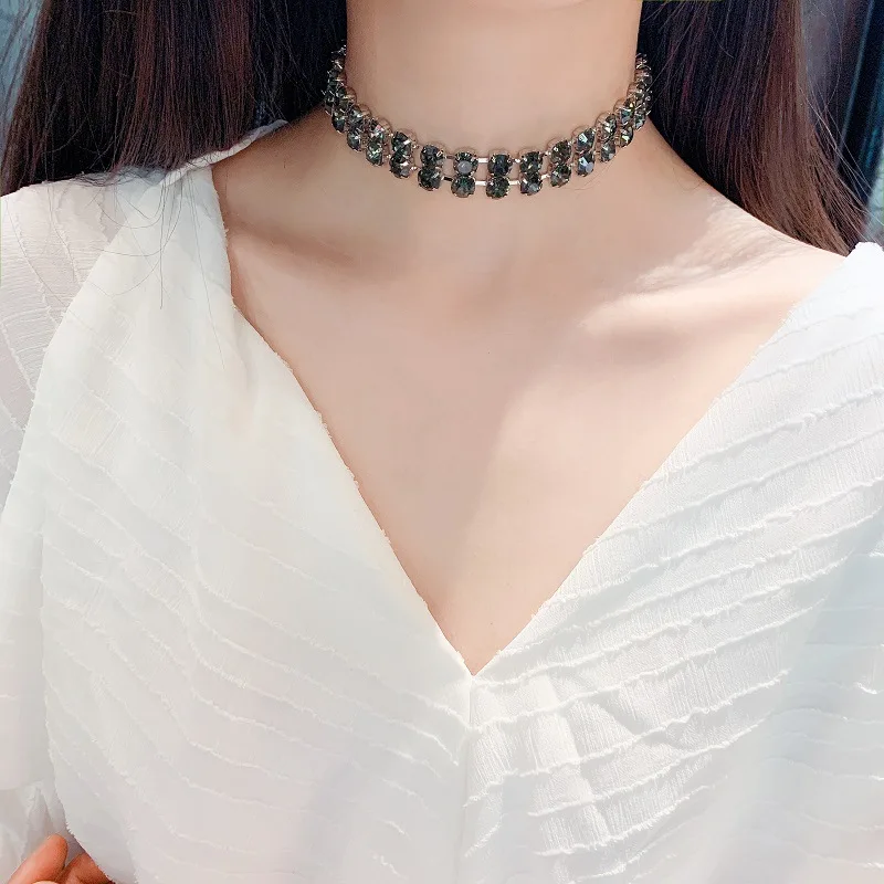 

Luxury Black Crystal Chokers Necklace Wedding Party Statement Necklace Jewelry Crystal Chocker Collar Web Celebrity Jewelry 2019