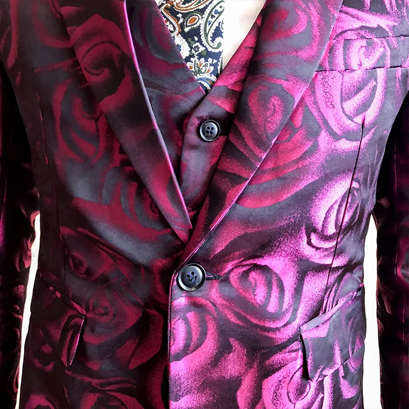 2019 Spring Suit Men 3 Pieces New Design Printed Rose Suit Male Fashionable Tide Casual Suit men Plus size